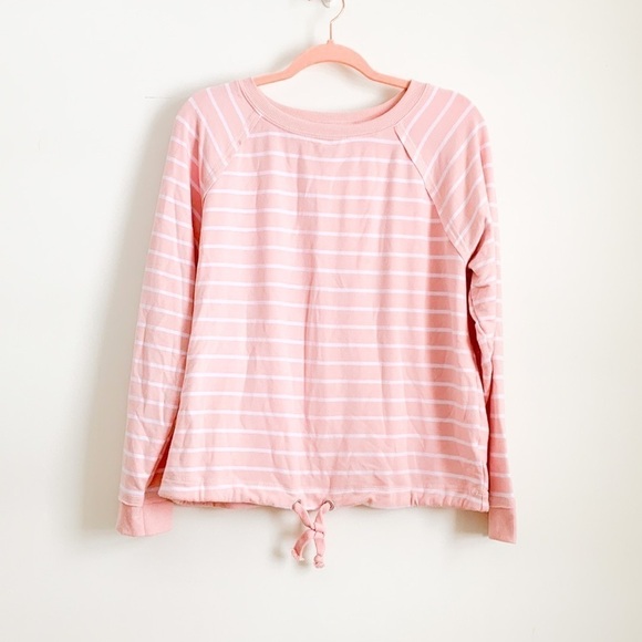 Pink White Striped Adjustable Drawstring Bottom Lightweight Sweatshirt Top Small - Picture 1 of 6